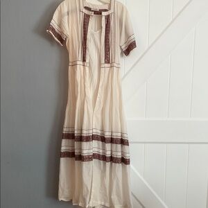 LoveShackFancy Cream and Brown Raglan Midi Sundress
